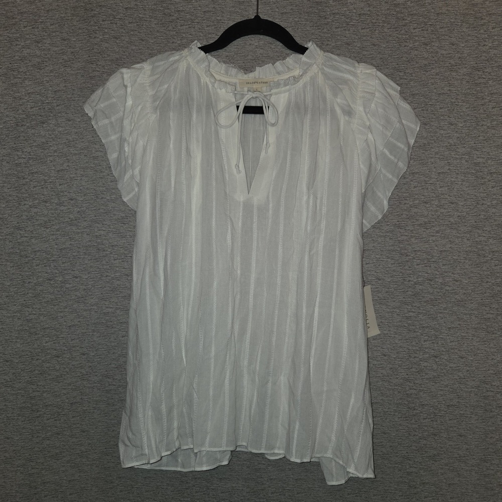Grade & Gather Off-White Ruffle Blouse by Magnolia Women's Large Linen Blend Top